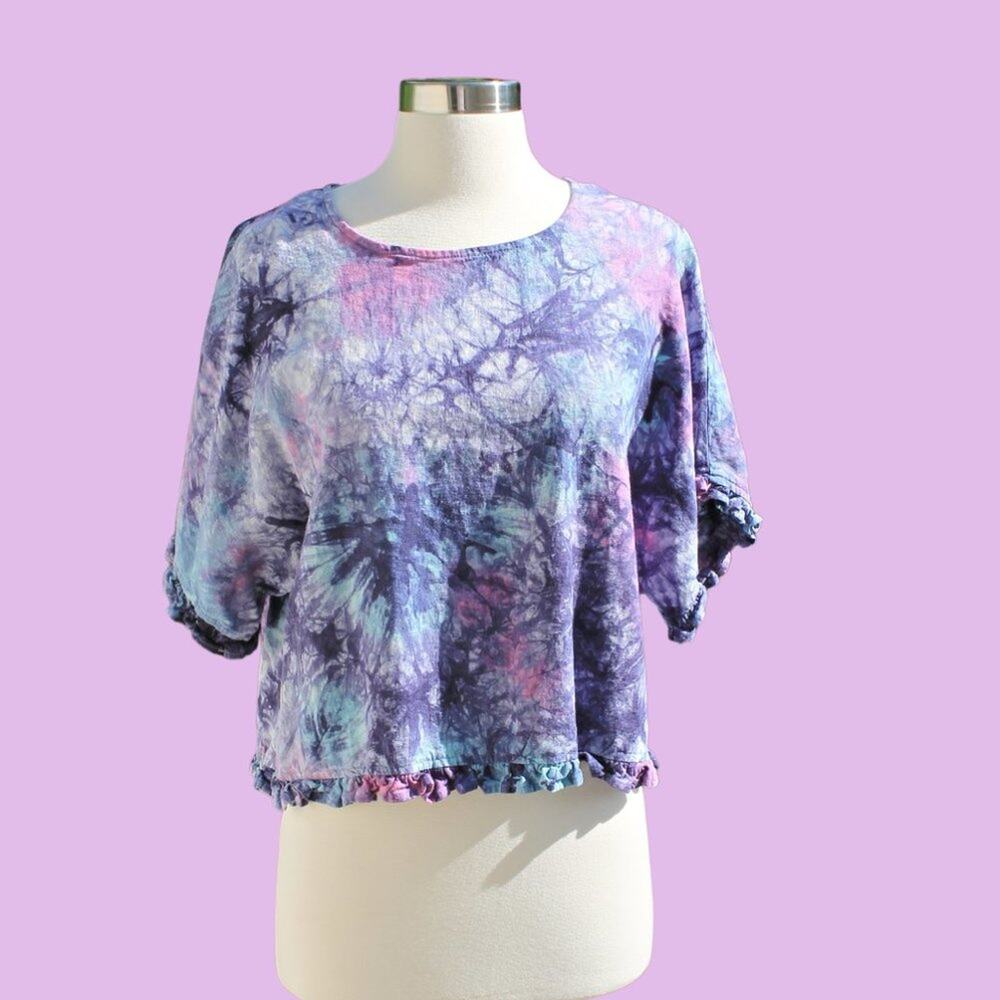 C&C California Tie Dye Short Sleeve Shirt Linen Size Large